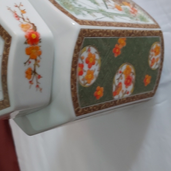 Tea/Ginger Jar w/Lid by Interpur Made in Japan Green/Orange/Yellow/Brown's tones - Picture 4 of 7